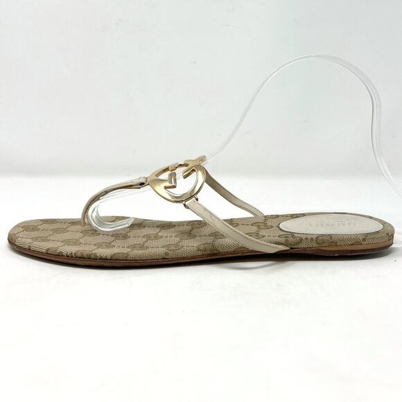 Gucci Monogram Heart Logo Thong Sandals Beige Gold Size EU 38.5 - Picture 2 of 9